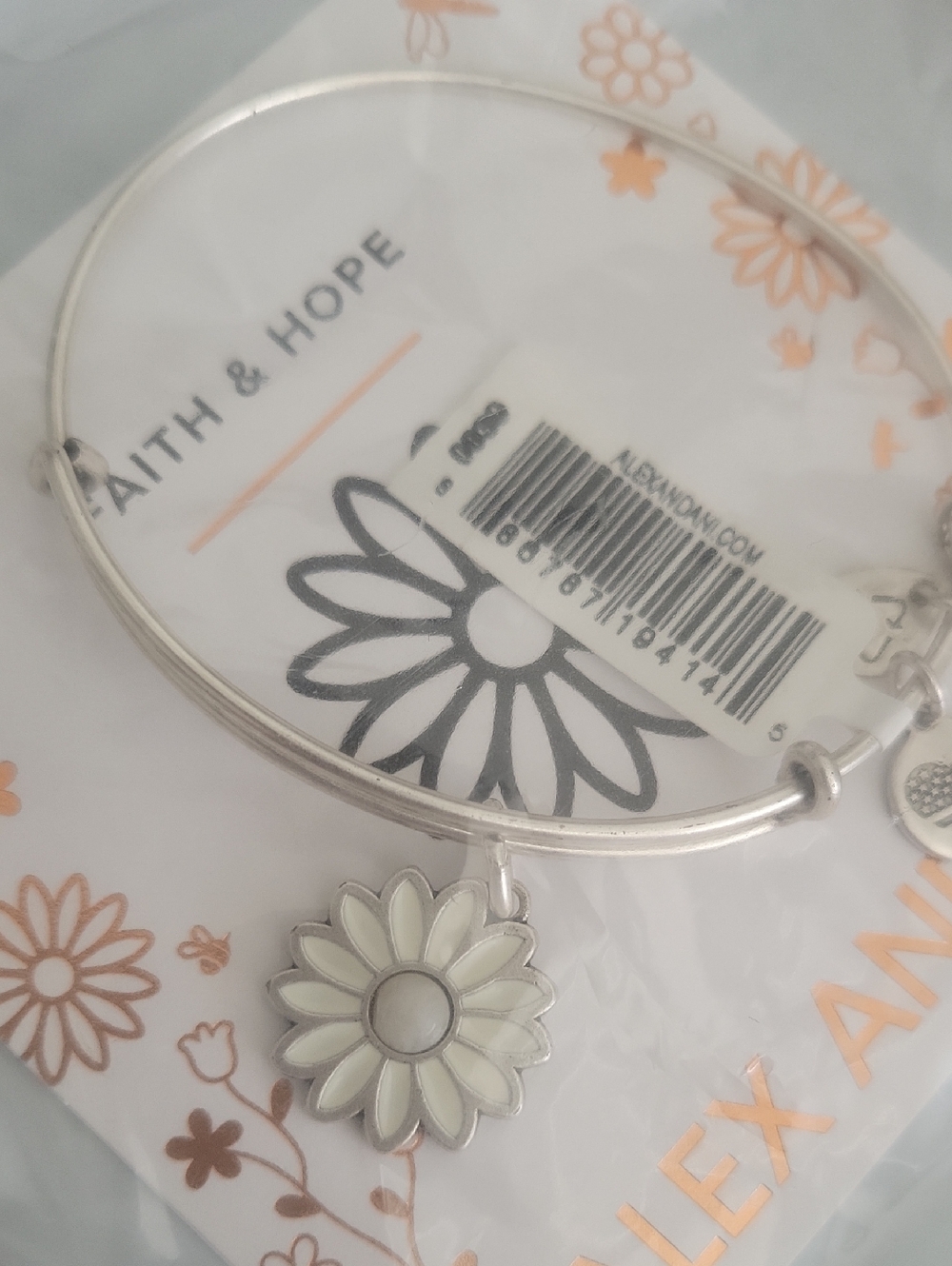 Alex and Ani Silver Daisy Enamel Charm Bangle - White Daisy